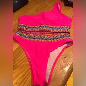 2 piece, small, hot pink swimsuit